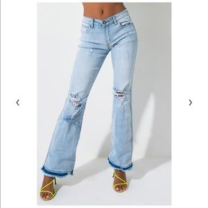 FLARE MID RISE DENIM PANTS